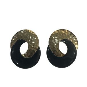 Navy and Gold Tone Linked Ring Earrings